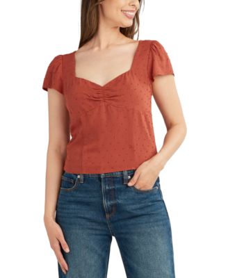 BCX - Juniors' Clip-Dot Sweetheart-Neck Top