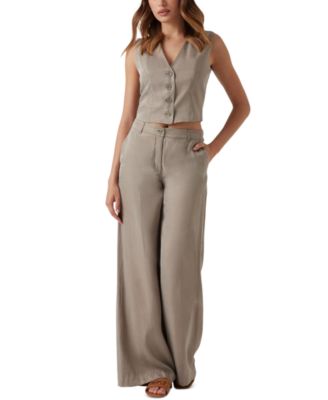 GUESS - Women's Celestine Fluid Mid Rise Wide Leg Pants