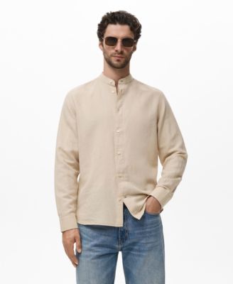 MANGO - Men's Mao Collar Linen Shirt