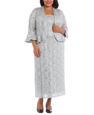 R & M Richards - Plus Size Lace Dress & Ruffled Jacket