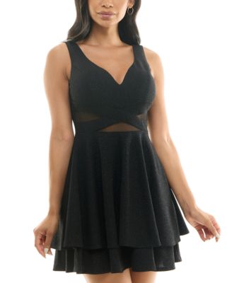 Emerald Sundae - Juniors' Illusion-Waist Glitter A-Line Dress