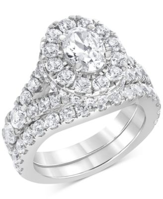 Macy's - Diamond Oval & Round Halo Bridal Set (4 ct. t.w.) in 14k White Gold