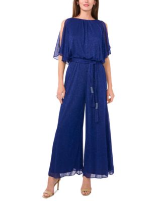 MSK - Women's Glitter-Chiffon Blouson Wide-Leg Jumpsuit