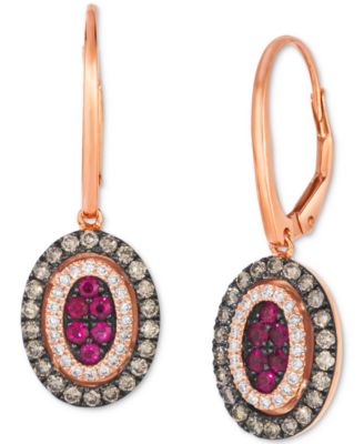 Le Vian - Chocolatier&reg; Passion Ruby (1/3 ct. t.w.) & Diamond (5/8 ct. t.w.) Halo Cluster Oval Drop Earrings in 14k Rose Gold