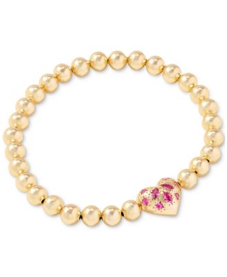 Kendra Scott - 14k Gold-Plated Mixed-Cut Stone Heart Charm Beaded Stretch Bracelet