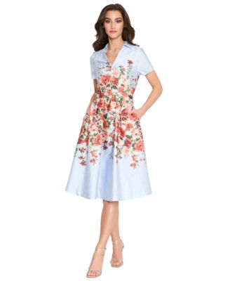 Tahari ASL - Women's Floral-Print Textured Fit & Flare Dress