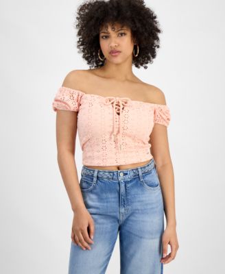 GUESS - Women's Eliane Off-The-Shoulder Cropped Top