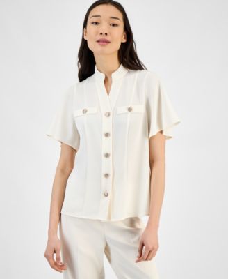 Anne Klein - Women's Mandarin-Collar Button-Front Blouse