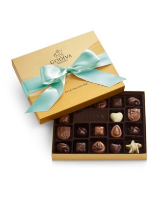 Godiva - Assorted Milk Chocolate Gift Box with Aqua Ribbon, 18 Pieces
