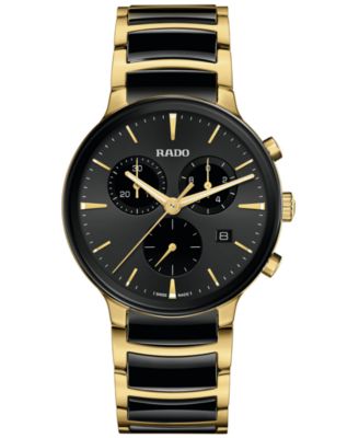 Rado - Unisex Swiss Chronograph Centrix Black Ceramic & Gold PVD Stainless Steel Bracelet Watch 41mm