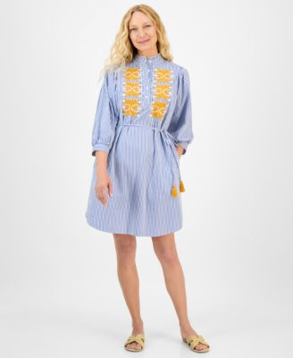 julia jordan - Women's Striped Embroidered Tie-Waist Dress
