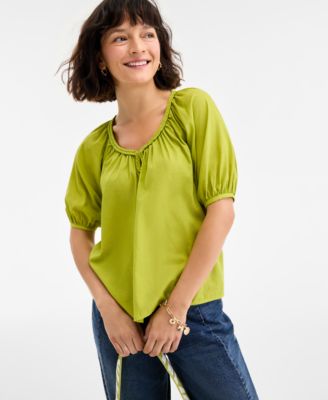On 34th - Women's Braided-Trim Short-Sleeve Top