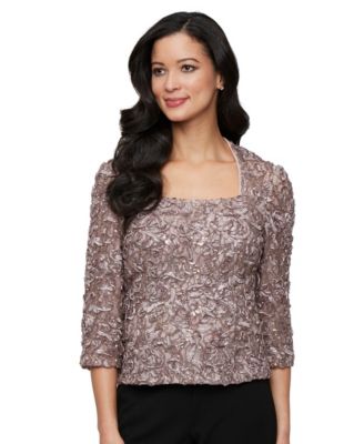 Alex Evenings - Petite Square-Neck 3/4-Sleeve Lace Top