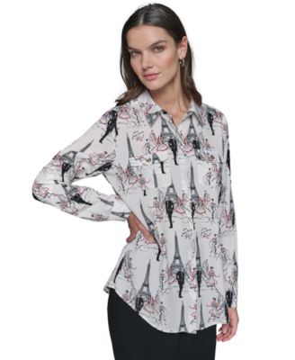 KARL LAGERFELD PARIS - Women's Motif Roll-Tab-Sleeve Blouse