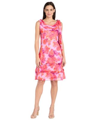 R & M Richards - Women's Printed Drape-Neck Sleeveless Dress