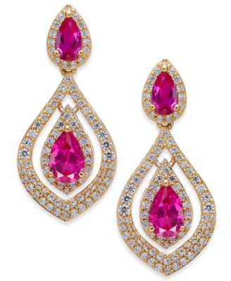 Macy's - Sapphire (1-1/2 ct. t.w.) & Diamond (3/4 ct. t.w.) Drop Earrings in 14k Gold