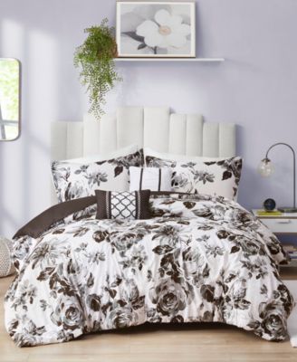 Intelligent Design - Dorsey Full/Queen 5 Piece Floral Print Duvet Cover Set