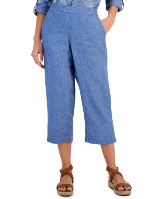 Charter Club - Women's Linen Solid Cropped Pull-On Pants