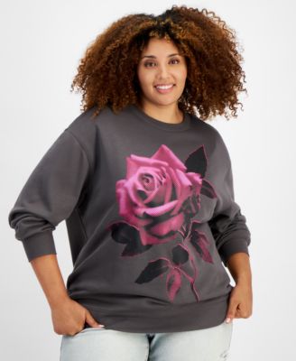 Rebellious One - Trendy Plus Size Rose-Graphic Sweatshirt