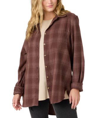 O'Neill - Juniors' Travys Plaid Print High-Low-Hem Cotton Shirt