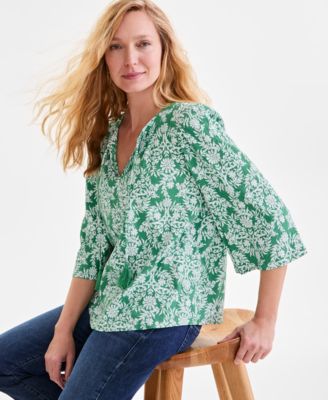 Style & Co - Petite Floral Medallion Easy Split-Neck Blouse