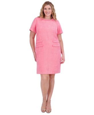 Eliza J - Plus Size Braided-Trim Short-Sleeve Shift Dress