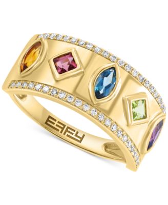 EFFY Collection - Multi Gemstone (5/8 ct. t.w.) & Diamond (1/8 ct. t.w.) Mixed-Cut Statement Ring in 14k Gold-Plated Sterling Silver