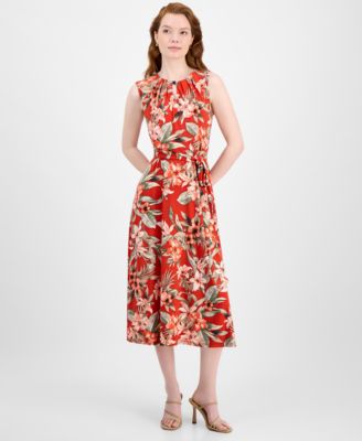Kasper - Printed Tie-Waist Midi Dress, Regular & Petite Sizes