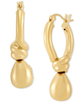 Macy's - Polished Knot & Teardrop Dangle Hoop Earrings in 14k Gold