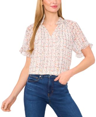 CeCe - Women's Floral-Print Ruffled Top
