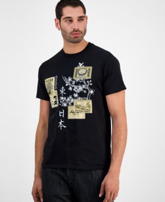 GUESS - Men's Japanese Stamps Short Sleeve Crewneck Graphic T-Shirt
