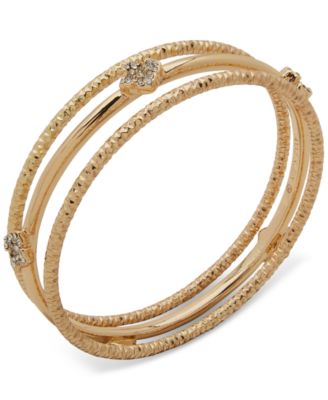 Anne Klein - Gold-Tone 3-Pc. Set Crystal Floral-Motif Bangle Bracelets