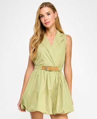 SENI & CADE - Juniors' Surplice Belted Short Bubble Dress
