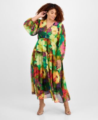 Robbie Bee - Plus Size V-Neck Tiered Maxi Dress