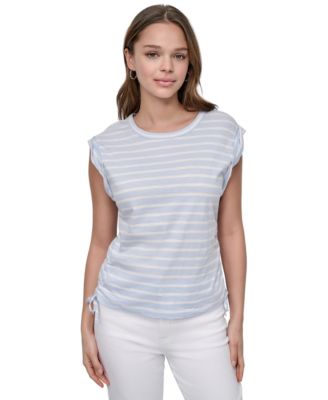 DKNY Jeans - Petite Cotton Ruched Side-Tie Sleeveless Tee