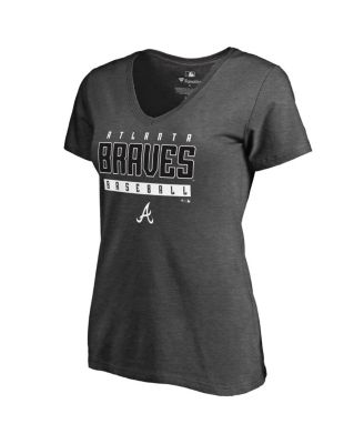 Fanatics Mto Label - Women's Ash Atlanta Braves Charcoal Stack V-Neck T-Shirt