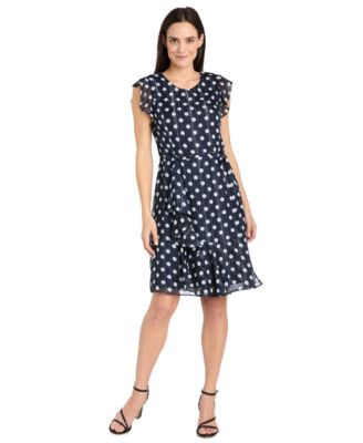 R & M Richards - Women's Printed Metallic-Stripe A-Line Dress