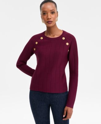 I.N.C. International Concepts - Women's Button-Trim Pointelle Sweater