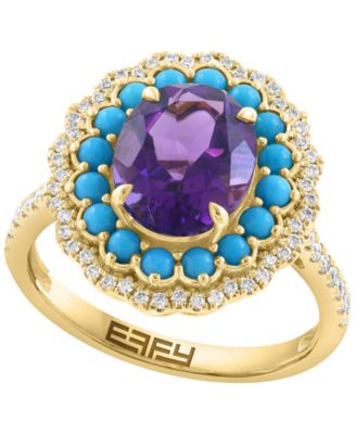 EFFY Collection - Diamond (1/3 ct. t.w.), Amethyst (2-1/2 ct .t.w.), and Turquoise Ring in 14K Yellow Gold