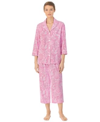 Lauren Ralph Lauren - 3/4 Sleeve Classic Notch Collar Top and Capri Pajama Pants