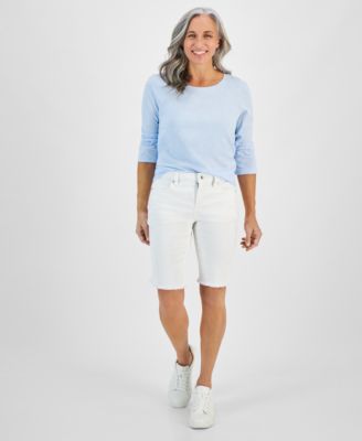 Style & Co - Petite Raw-Edge Denim Bermuda Shorts