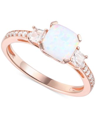 Macy's - Lab-Grown Morganite (1-3/8 ct. t.w.) & Lab-Grown White Sapphire (1/3 ct. t.w.) Three Stone Ring in 14k Rose Gold-Plated Sterling Silver (Also in Additional Gemstones)