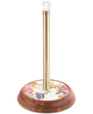 MacKenzie-Childs - White Flower Market Wood Paper Towel Holder