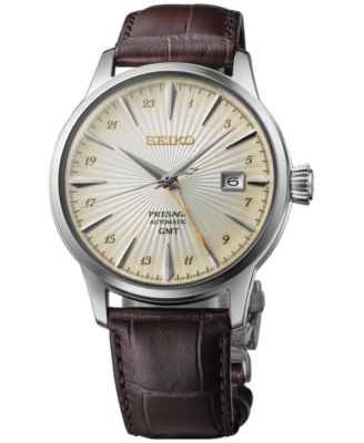 Seiko - Men's Automatic Presage Cocktail Time Brown Leather Strap Watch 40mm