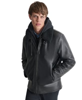 DKNY - Men's Faux Leather Jacket with Jersey Bib