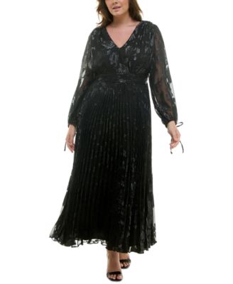 Taylor - Plus Size Shimmering Floral Pleated Chiffon Maxi Dress
