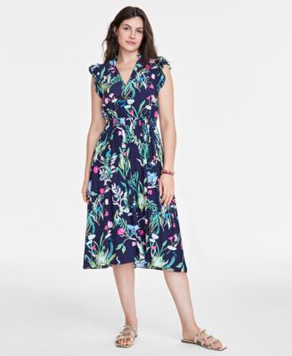 On 34th - Women's Printed Flutter-Sleeve Midi Dress