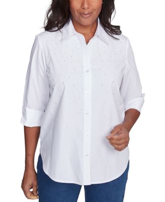 Alfred Dunner - Petite Embellished 3/4-Sleeve Button-Down Shirt