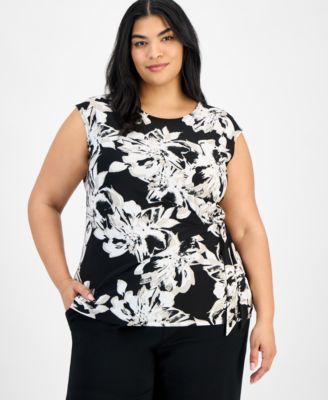 Kasper - Plus Size Printed Cap-Sleeve Blouse