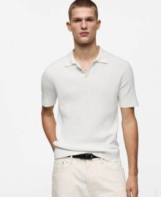 MANGO - Men's Fine-Knit Ribbed Cotton Polo Shirt
